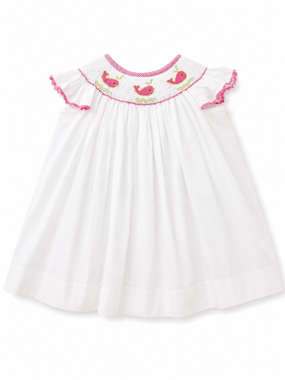 Vintage Banana Split White Smocked Whale Dress with Pink Trim - Kids Too